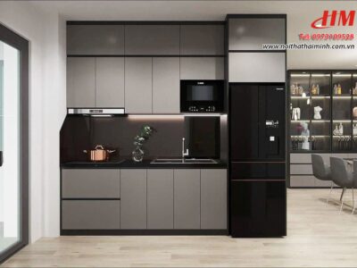 Tủ bếp nhựa chung cư cao cấp màu xám - TB076