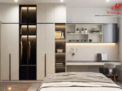 Tủ quần áo nhựa cao cấp liền kề bàn làm việc - TQA090