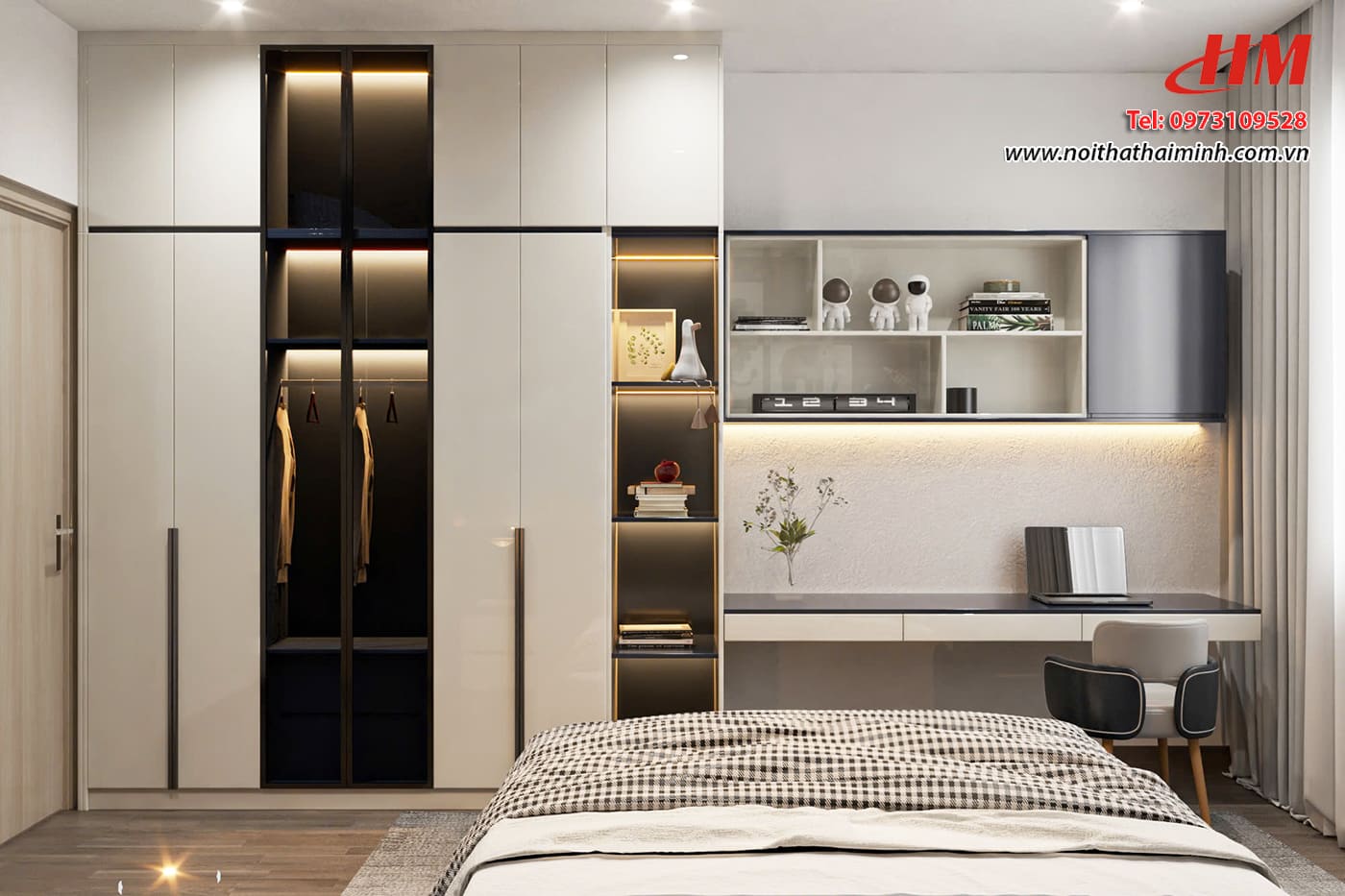 Tủ quần áo nhựa cao cấp liền kề bàn làm việc - TQA090